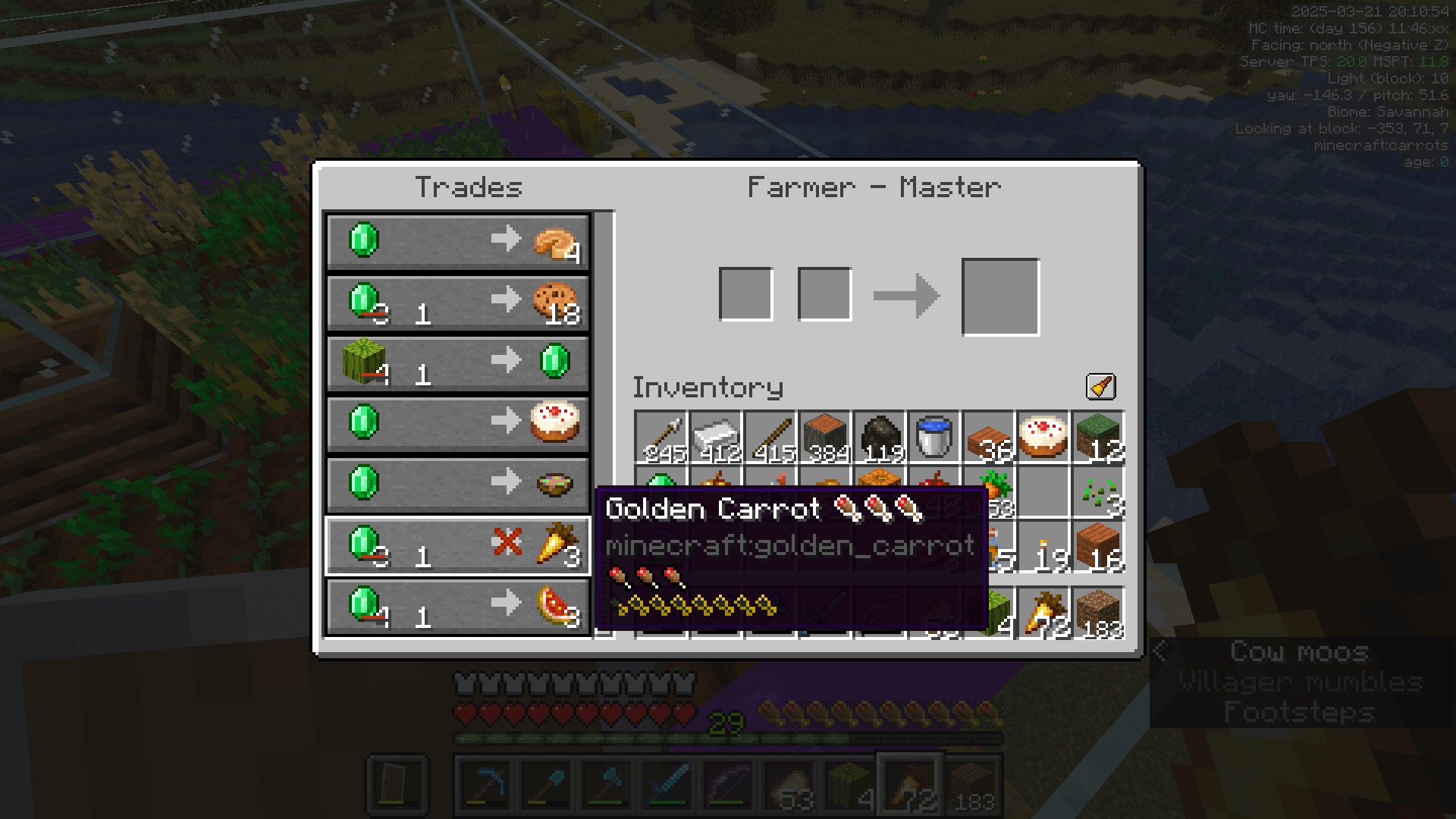 New superfood unlocked 🥕 The Farmer villager GUI showing discounts on trades.