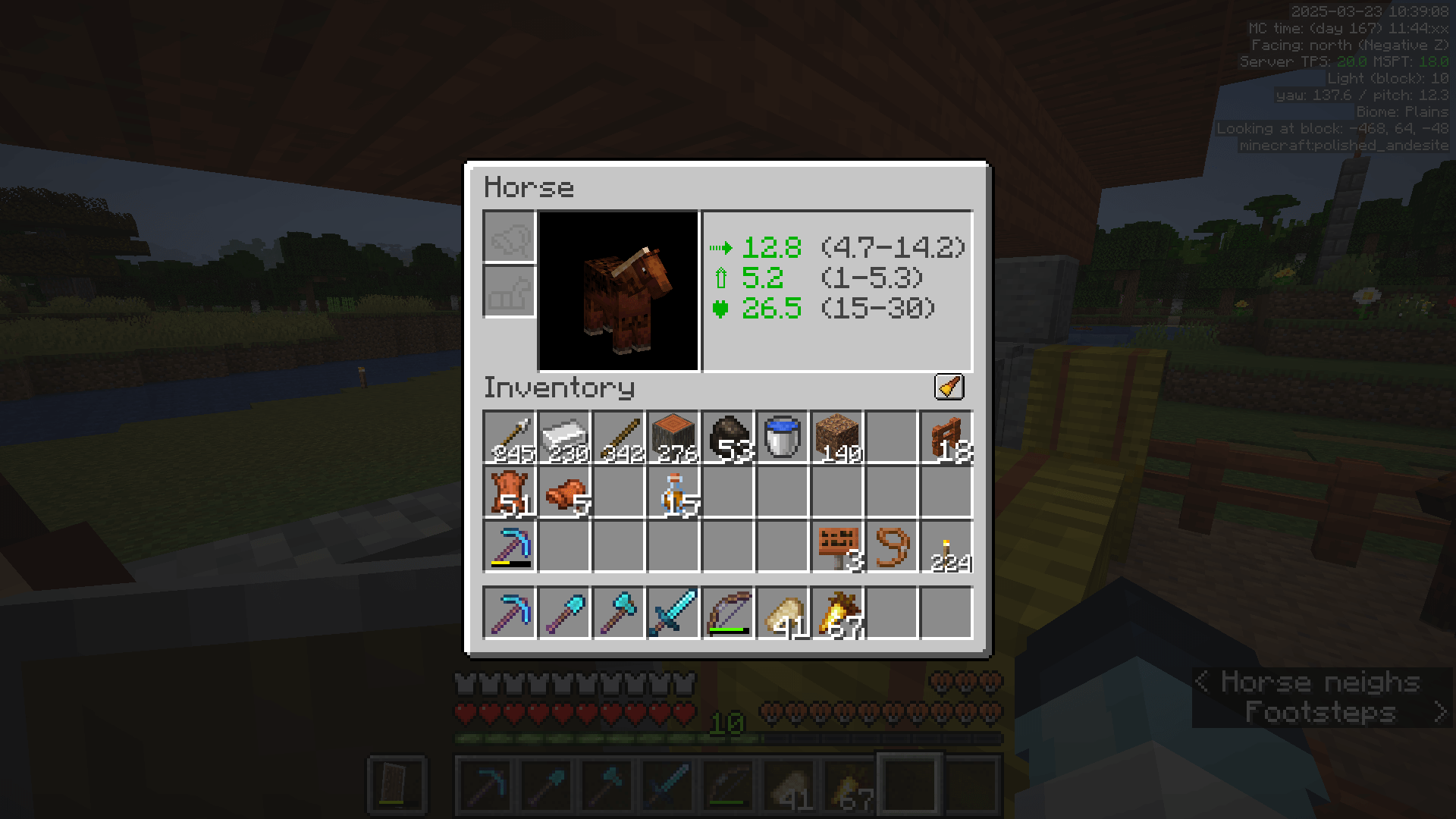 Giddy UP! A player inventory including the horse GUI and stats. This horse has a very high jump.