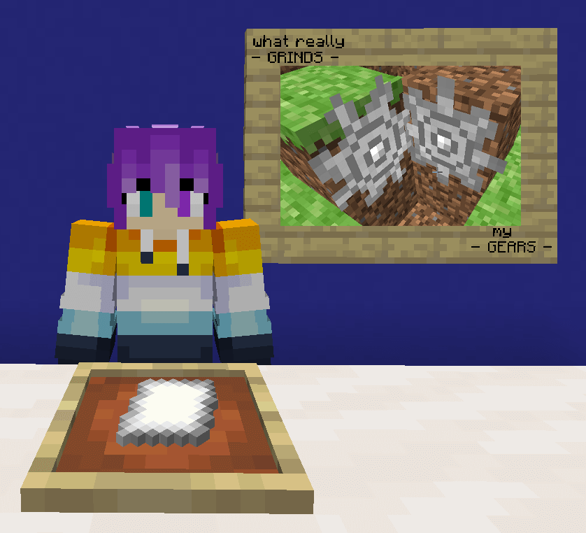 NEWSFLASH! Old Minecraft feature needs changes! More at 11. A Minecraft parody of the "Grinds My Gears" segment from Family Guy, with an image of the Gear item from Minecraft Indev.