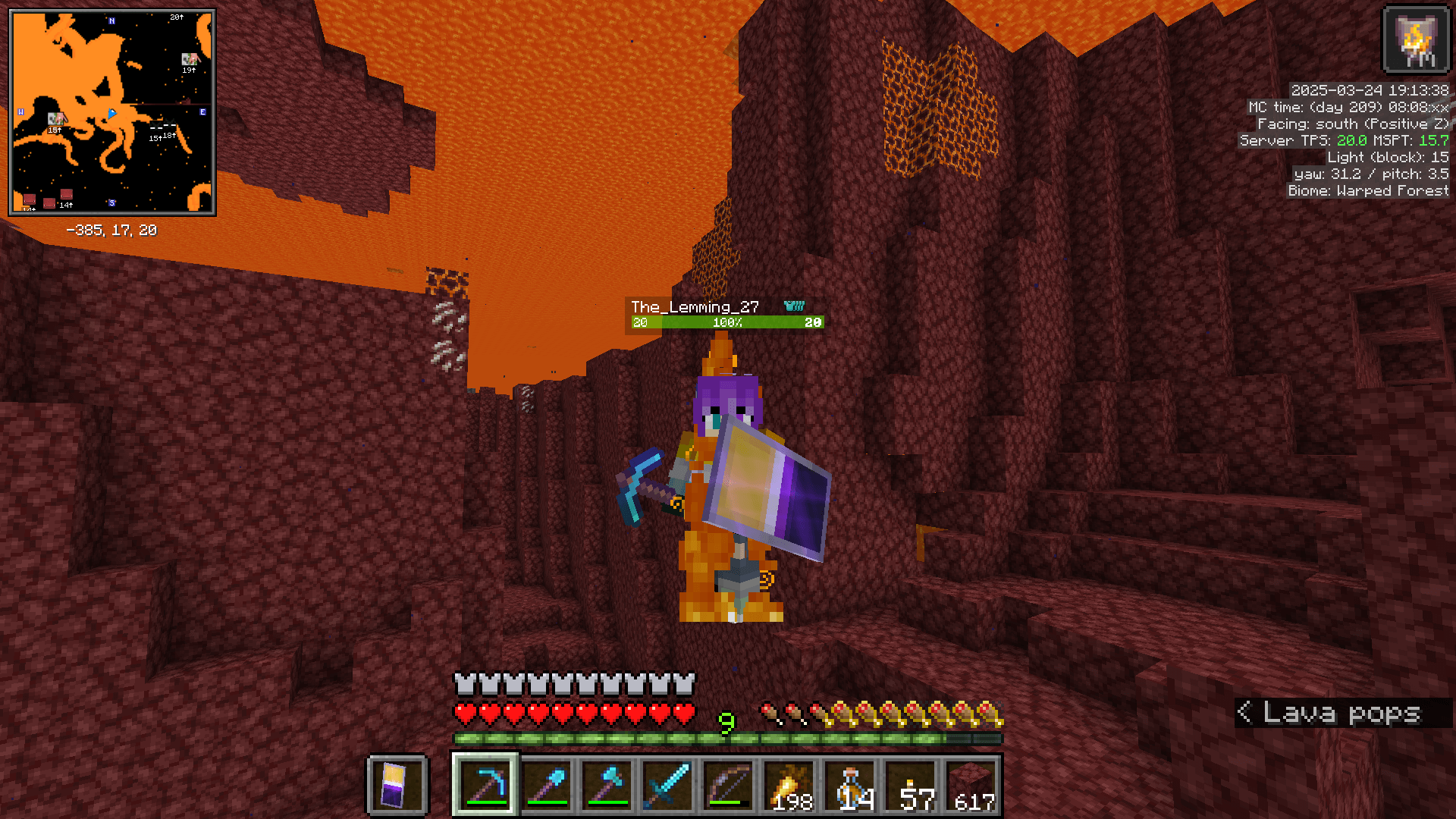 TAKE A DRINK AND MINE THE LAVA LAKE UP! A Minecraft player swims harmlessly in lava under the effects of Fire Resistance.