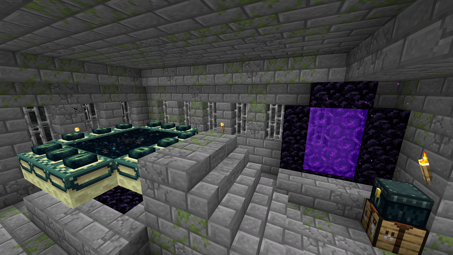 Portal 1 and Portal 2. Maybe someday they'll announce Portal 3... A stronghold end portal room with a nether portal, crafting table, and ender chest.
