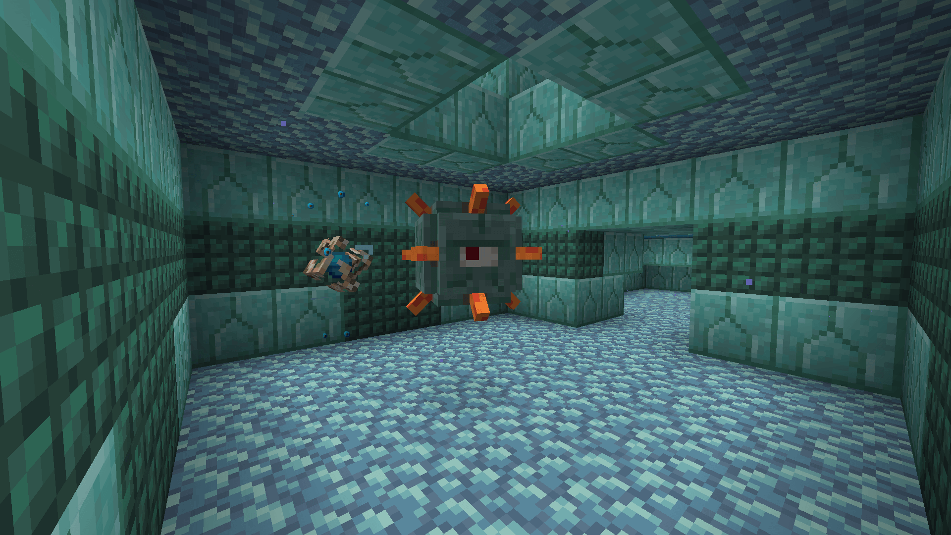 Beats wearing a fishbowl on my head! A conduit, activated by the naturally generated blocks in the ocean monument, with a guardian nearby.