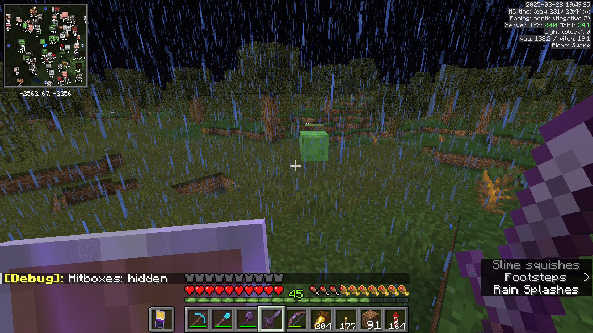 Jellyfishing! Jellyfishing! Jellyfishing! A swamp biome on a rainy night, with a large slime in the centre of view.