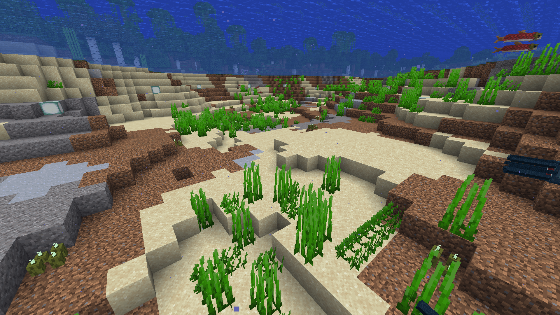 Zip. Zero. Nada. Anyone remember Monster Garage? A section of ocean floor. The floor is made of sand, dirt, gravel and clay blocks. Many pieces of seagrass grow from the seabed, as well as a few sea pickles.