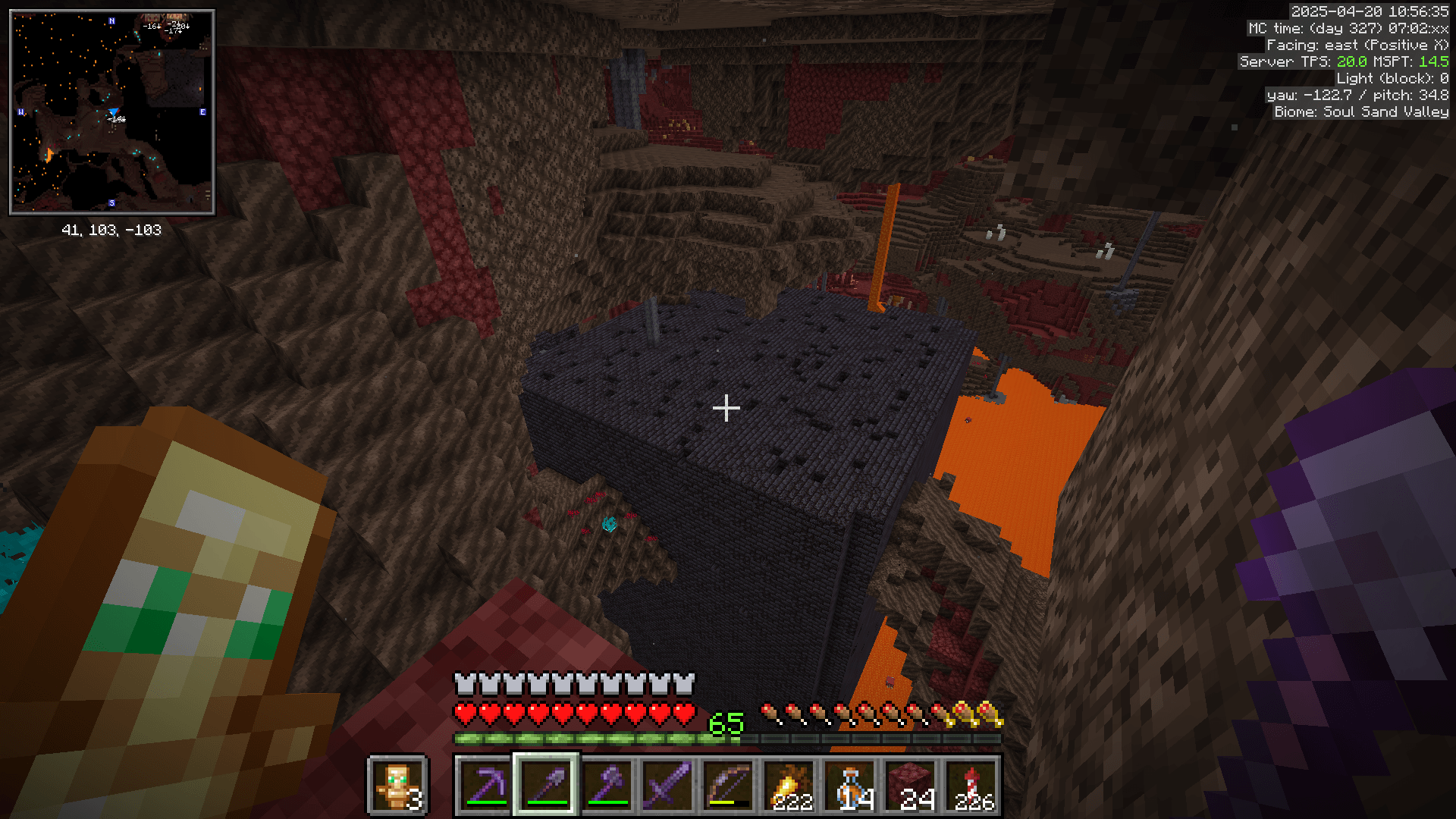 A treasure bastion in a soul sand valley biome. There is a sheer drop into lava from the back right corner.
