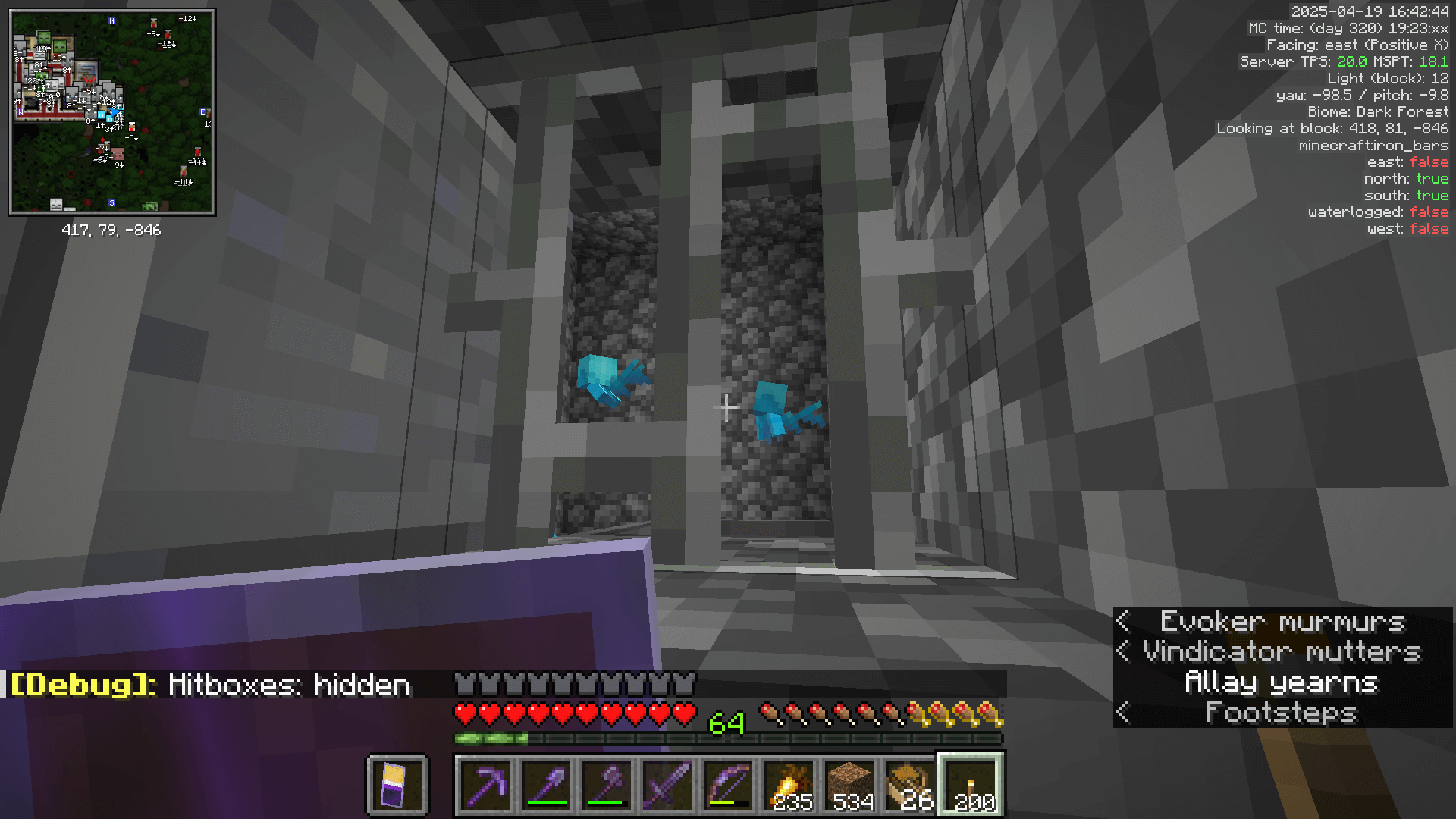 A woodland mansion jail cell holding two allays.