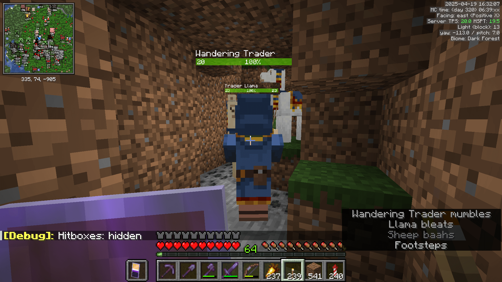 A wandering trader in a small dirt cave.