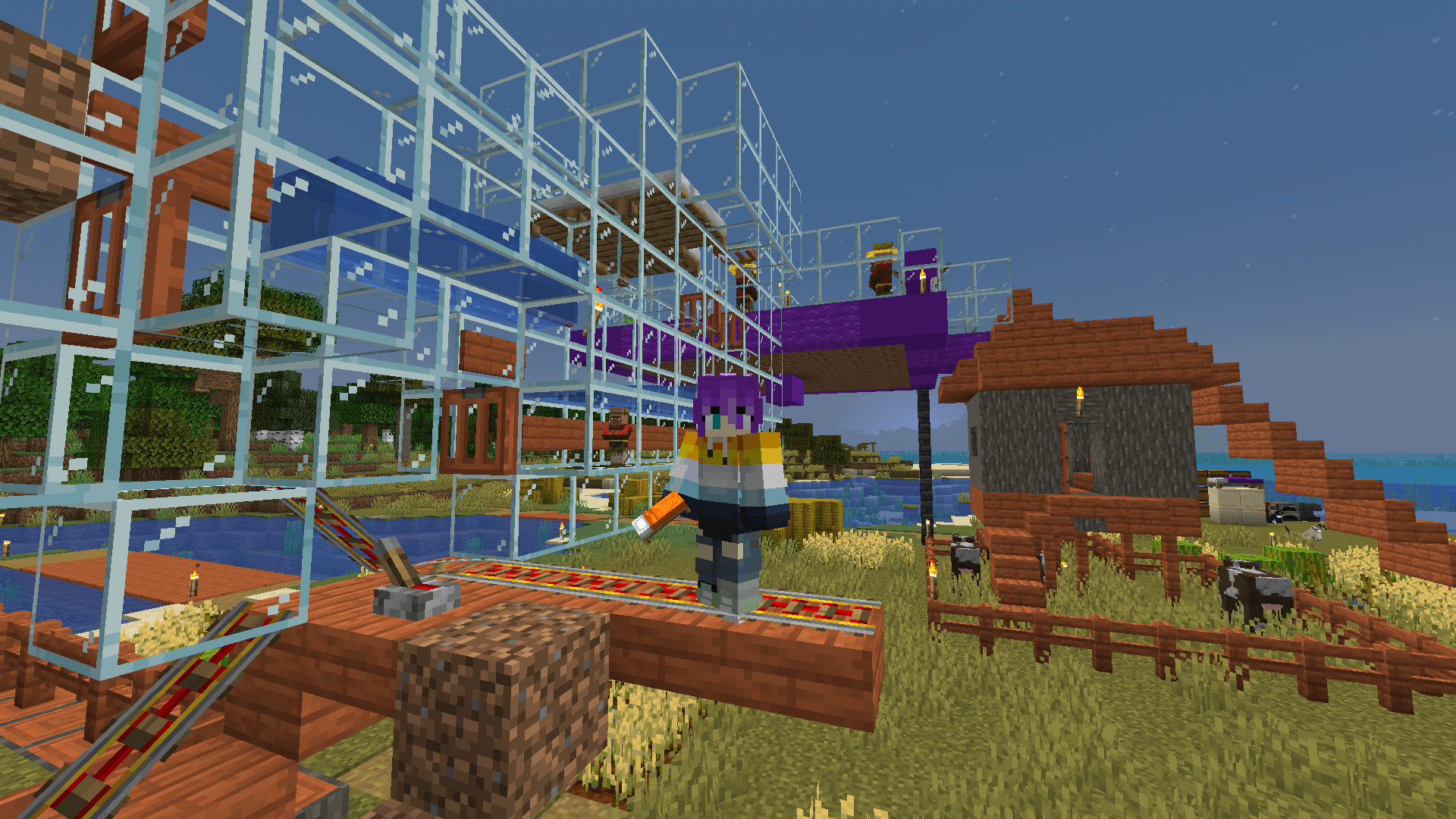 𝅘𝅥𝅮It's the ciiircle of life!𝅘𝅥𝅮 A Minecraft player stands in front of a glass container with a baby villager inside.