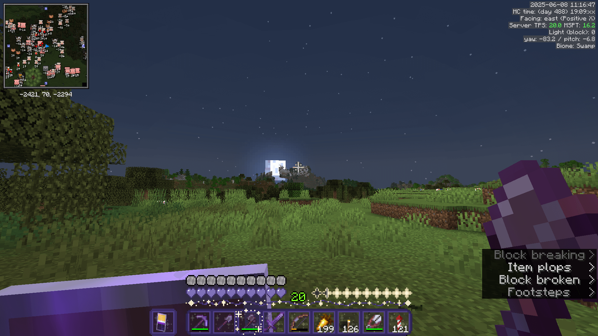 A full moon rising over a swamp biome.