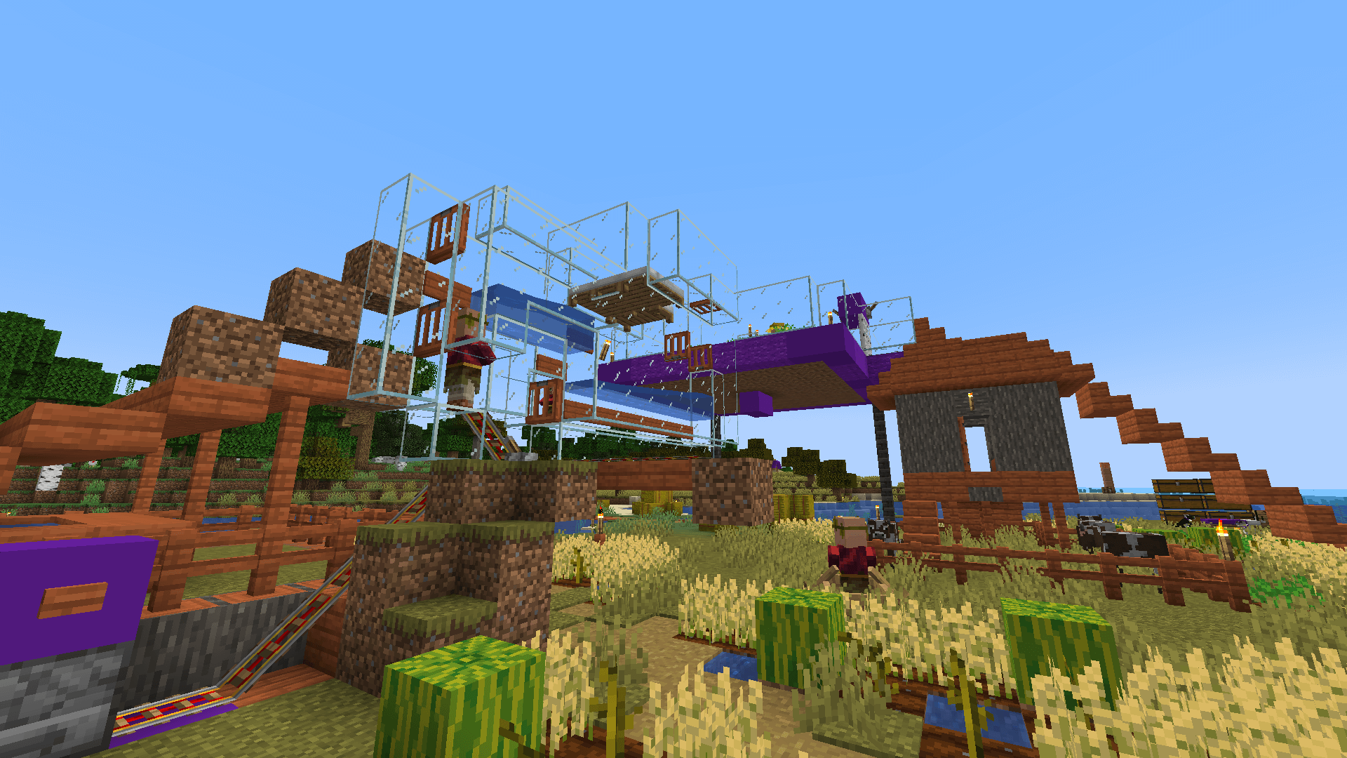 Silky smooth to the touch. A glass contraption with a villager inside The glass has a smooth texture.