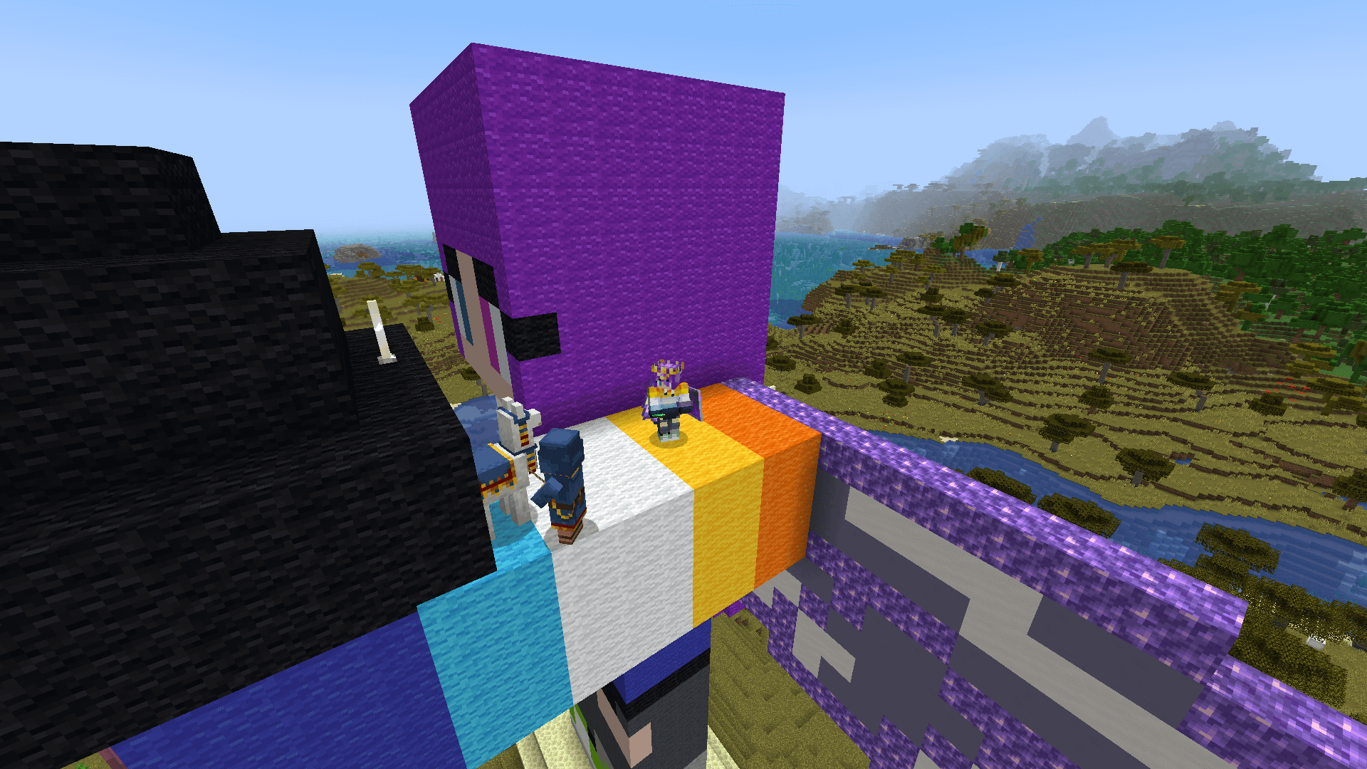 Ela meets a wandering trader on top of the giant Ela statue.