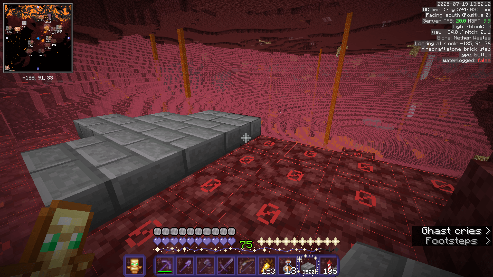 Placing slabs in the nether to prevent mob spawns.