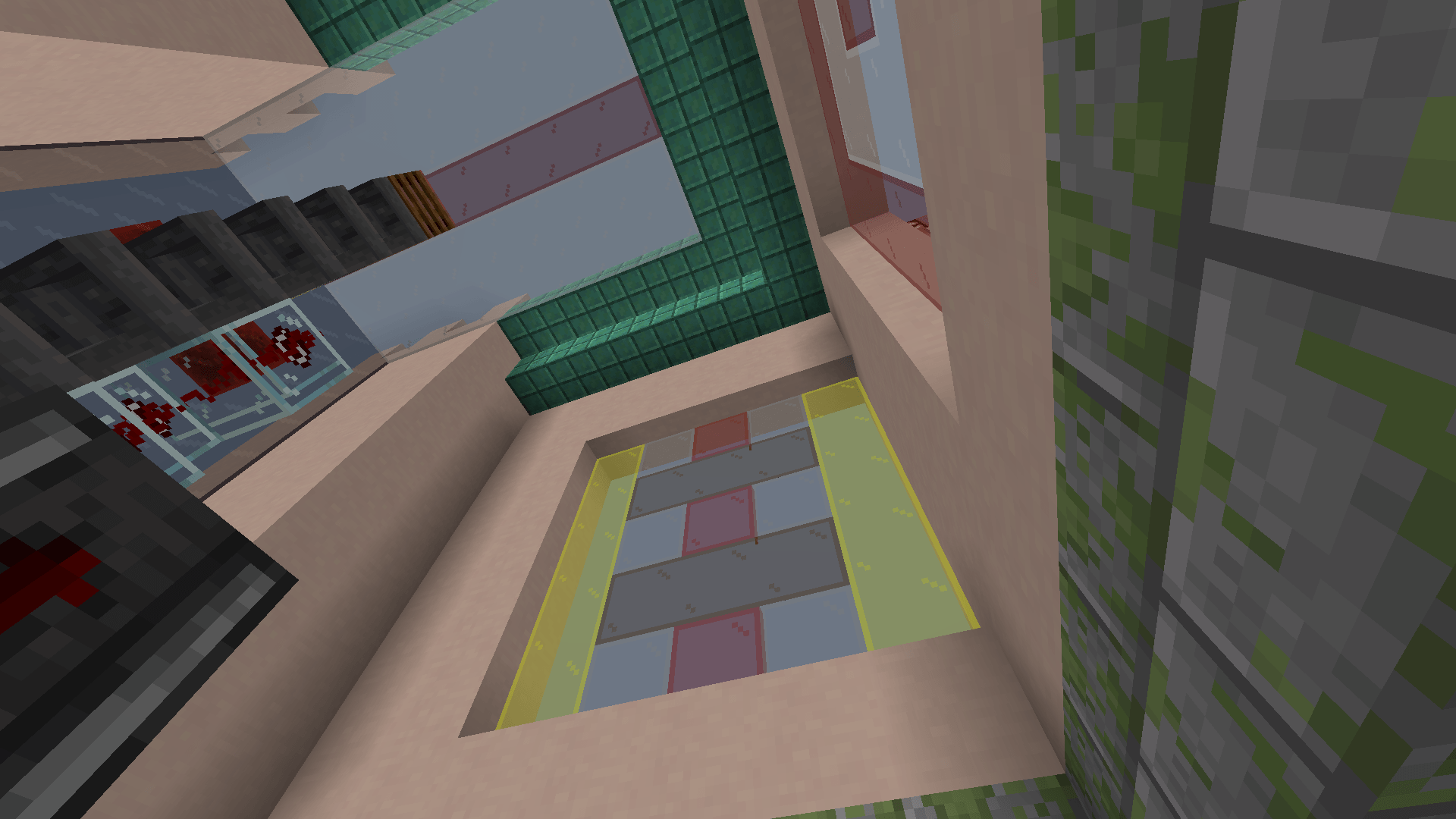 Stained glass window depicting a powered rail, next to the automatic potion brewer.