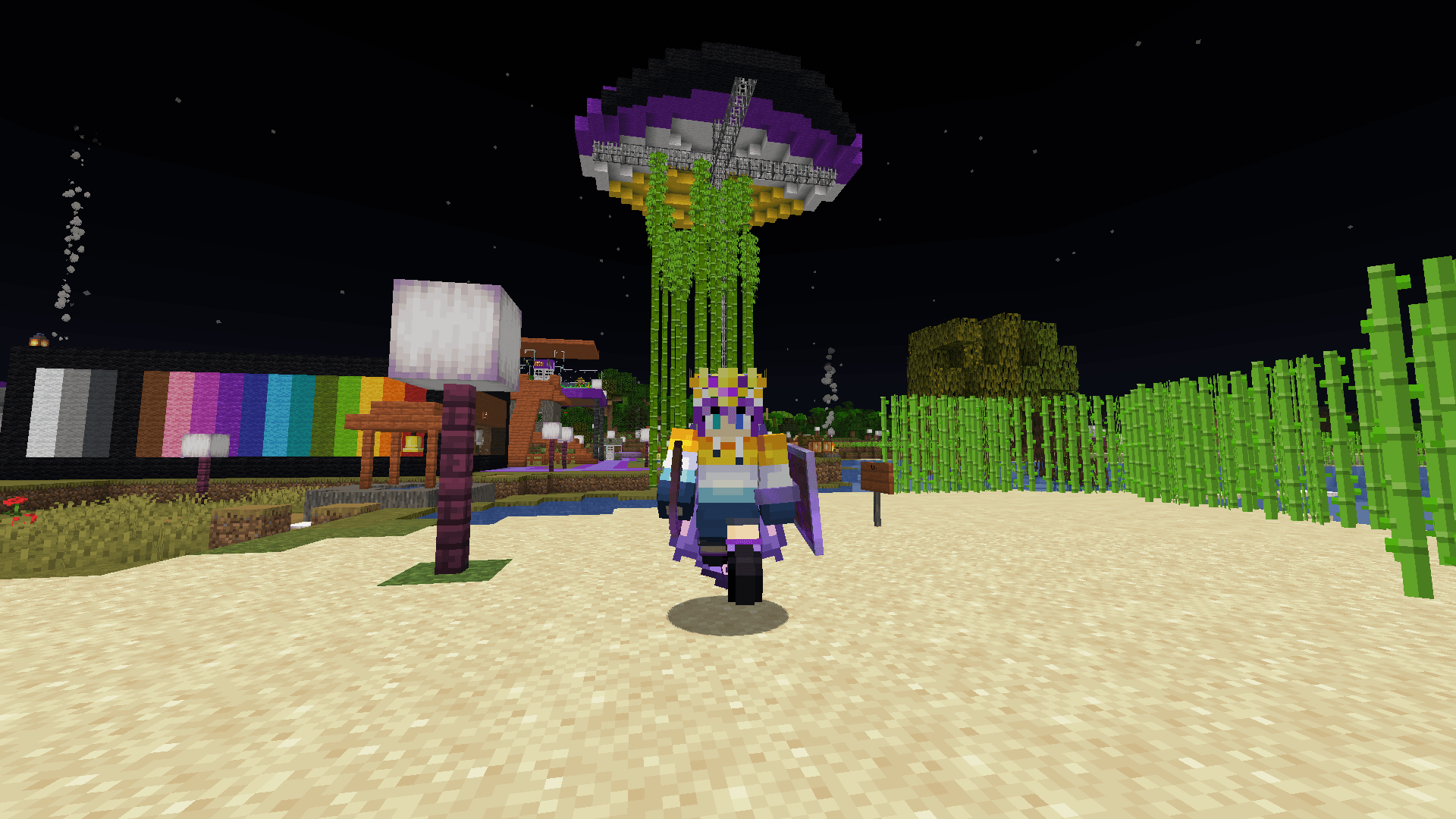 Ela walks on a small beach bordered with sugarcane plants.