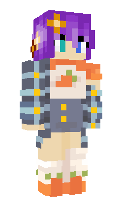 Alternate Ela skin in an orange and white shirt with a blue plaid overshirt.
