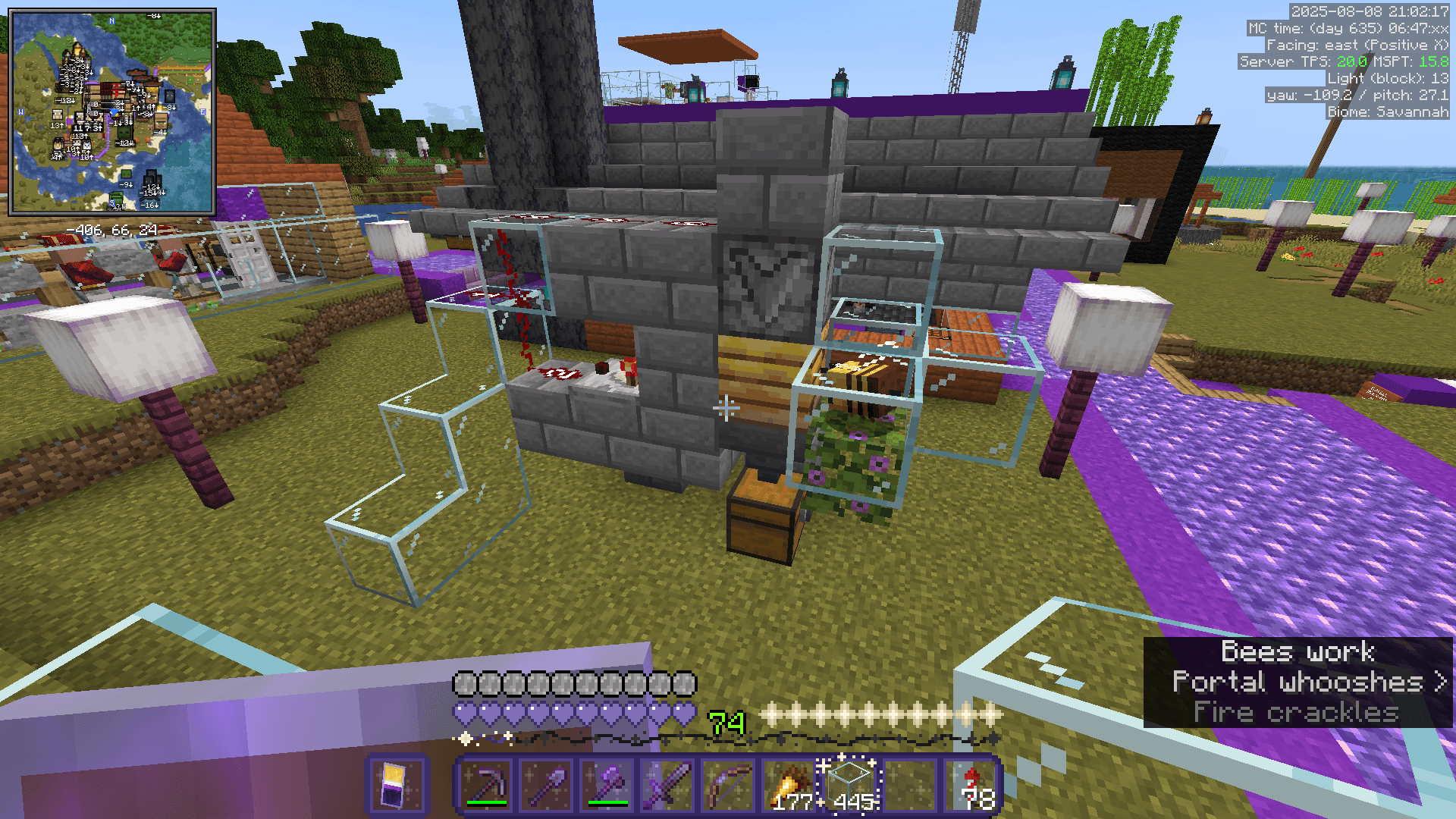 A small redstone contraption to collect honeycomb from bees.