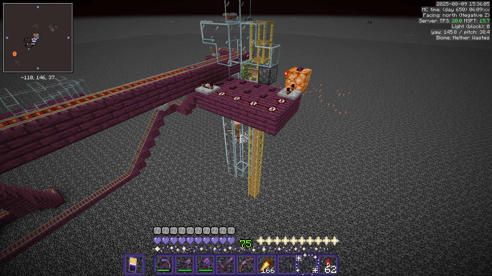 A minecart mob ejector system, using an activator rail to move the piglin out of the cart, and a detector rail connected to a sticky piston to drop the piglin to the floor below.