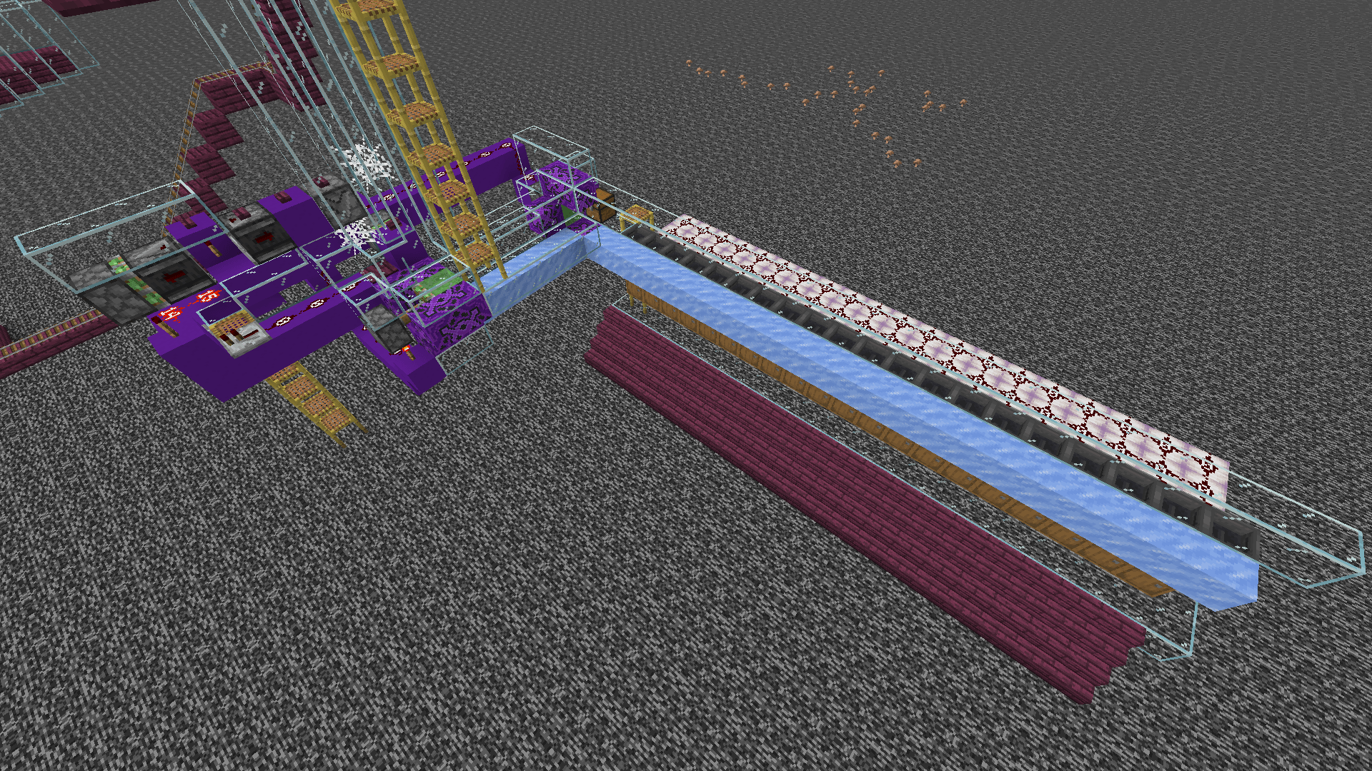 A mechanism that uses slime blocks on sticky pistons to push items over packed ice and hoppers in order to align and sort items.