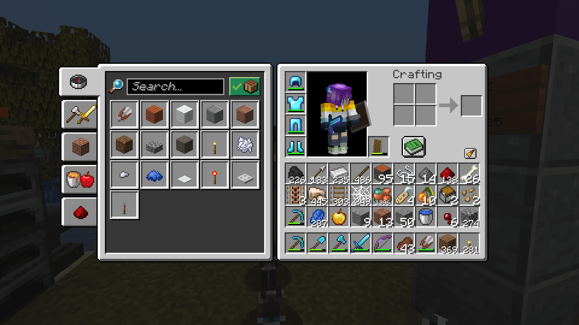 Average caving haul. A Minecraft inventory containing several stacks larger than normally possible, including 1396 raw copper and 445 raw iron.