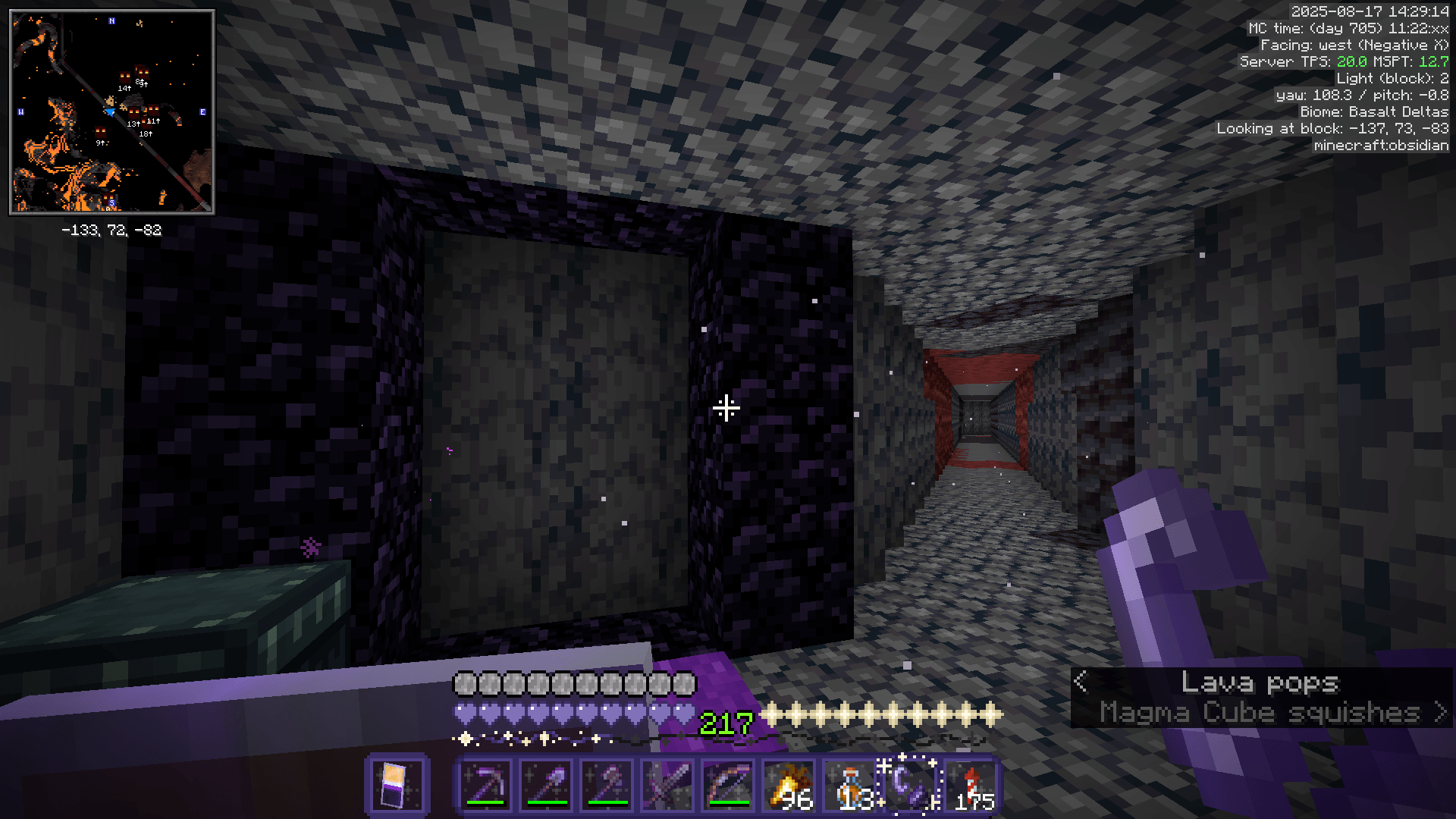 Using a flint and steel to activate a nether portal, build into the wall of a diagonal tunnel through basalt.