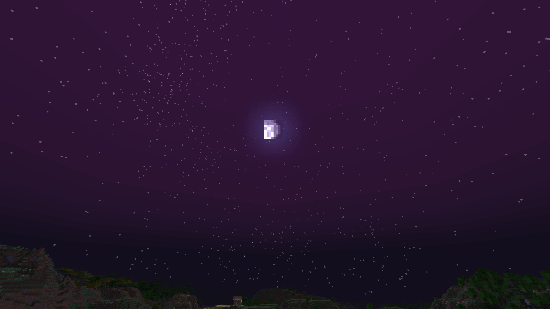 A modded custom sky, coloured purple and with extra stars.