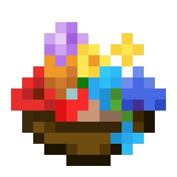 Pixel art of a bowl filled with many flowers.