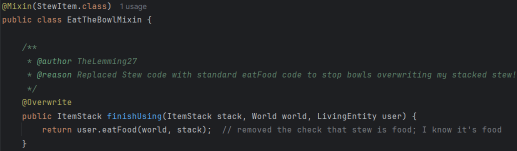 Java code snippet from a Minecraft mod.