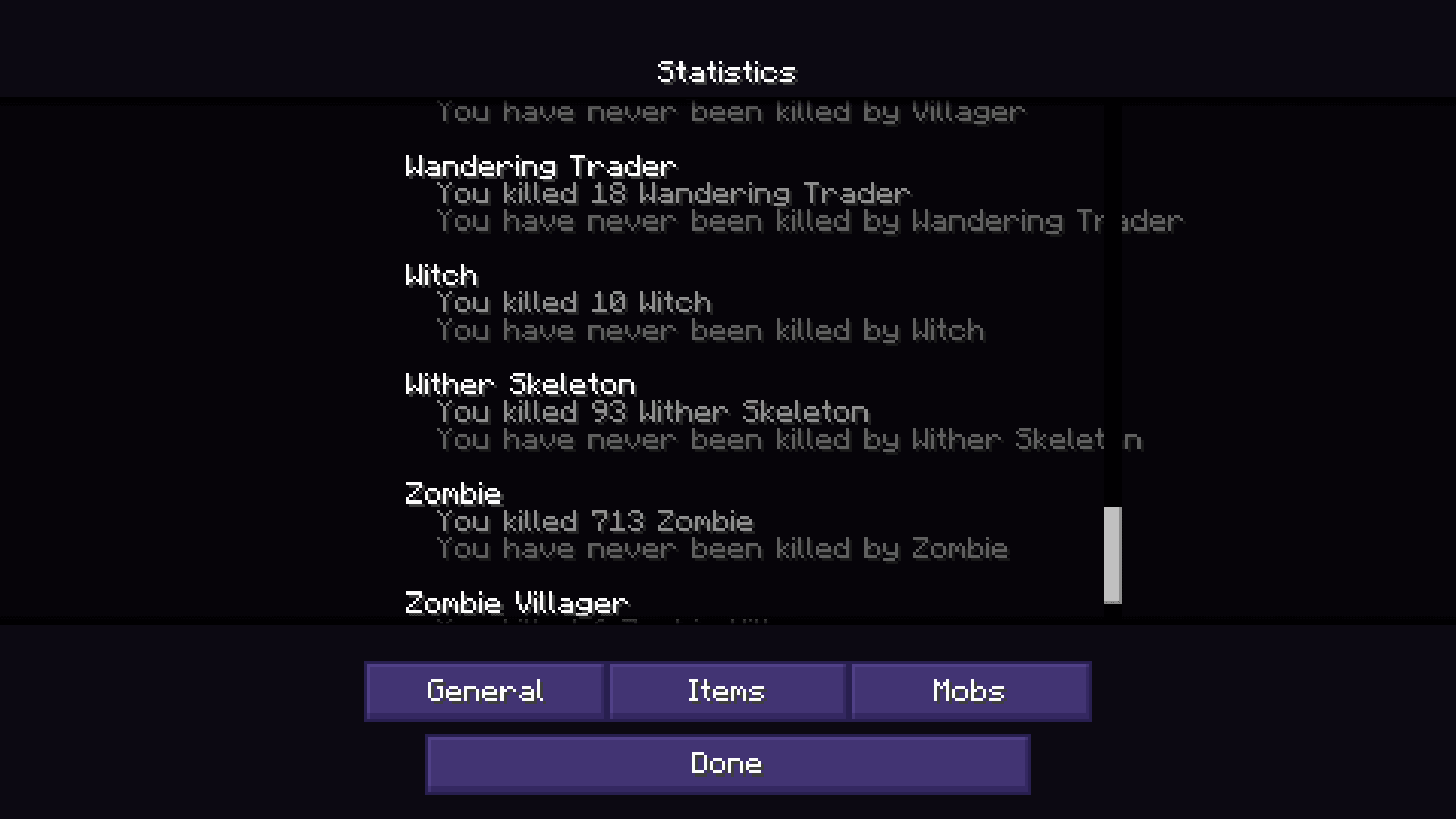 Mob stats page showing that the player has killed 93 wither skeletons.