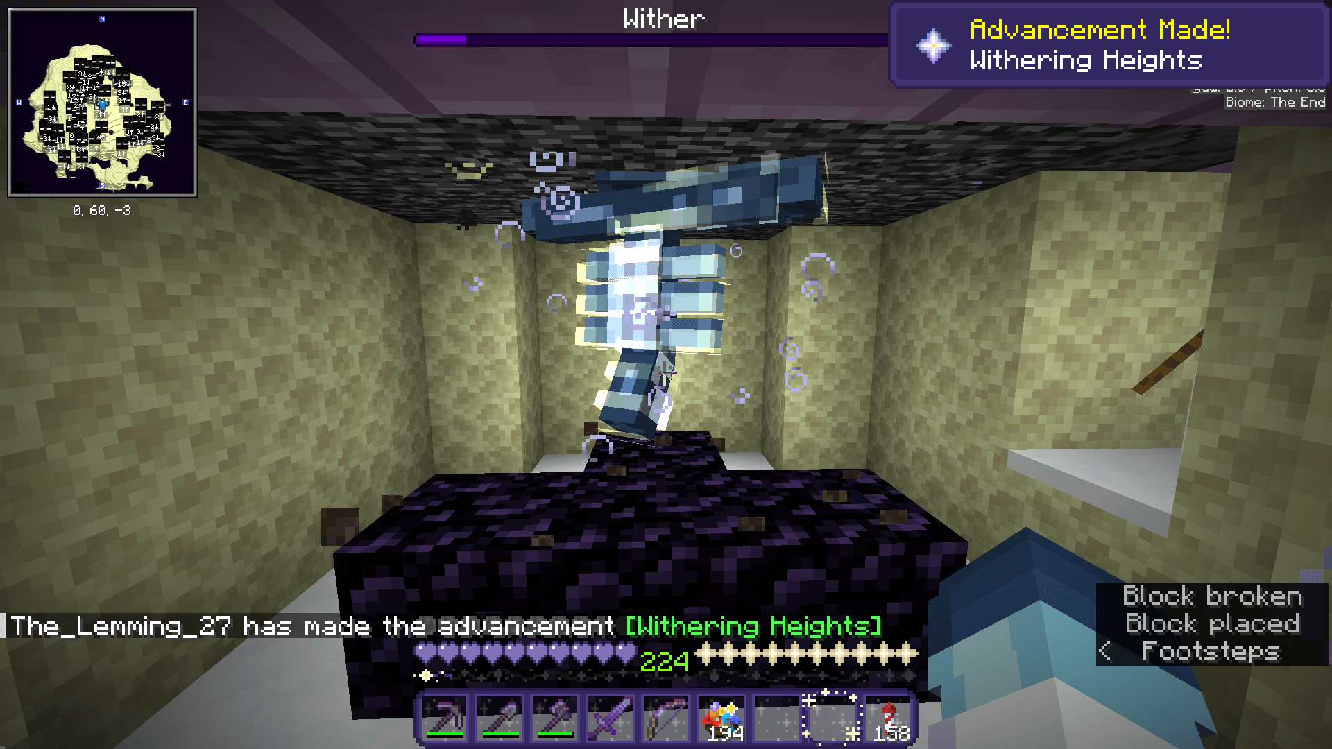 Spawning the wither under the End exit portal to trap it in the bedrock blocks.