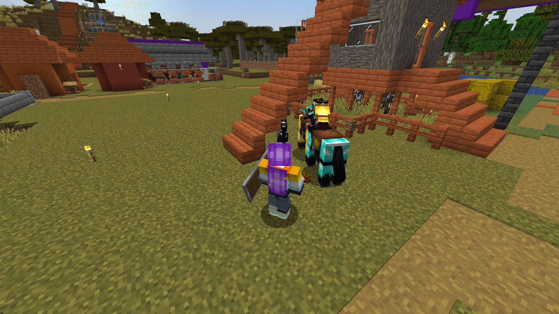 It's the miracle of horsey life! A Minecraft player feeding golden carrots to two horses, producing a foal.